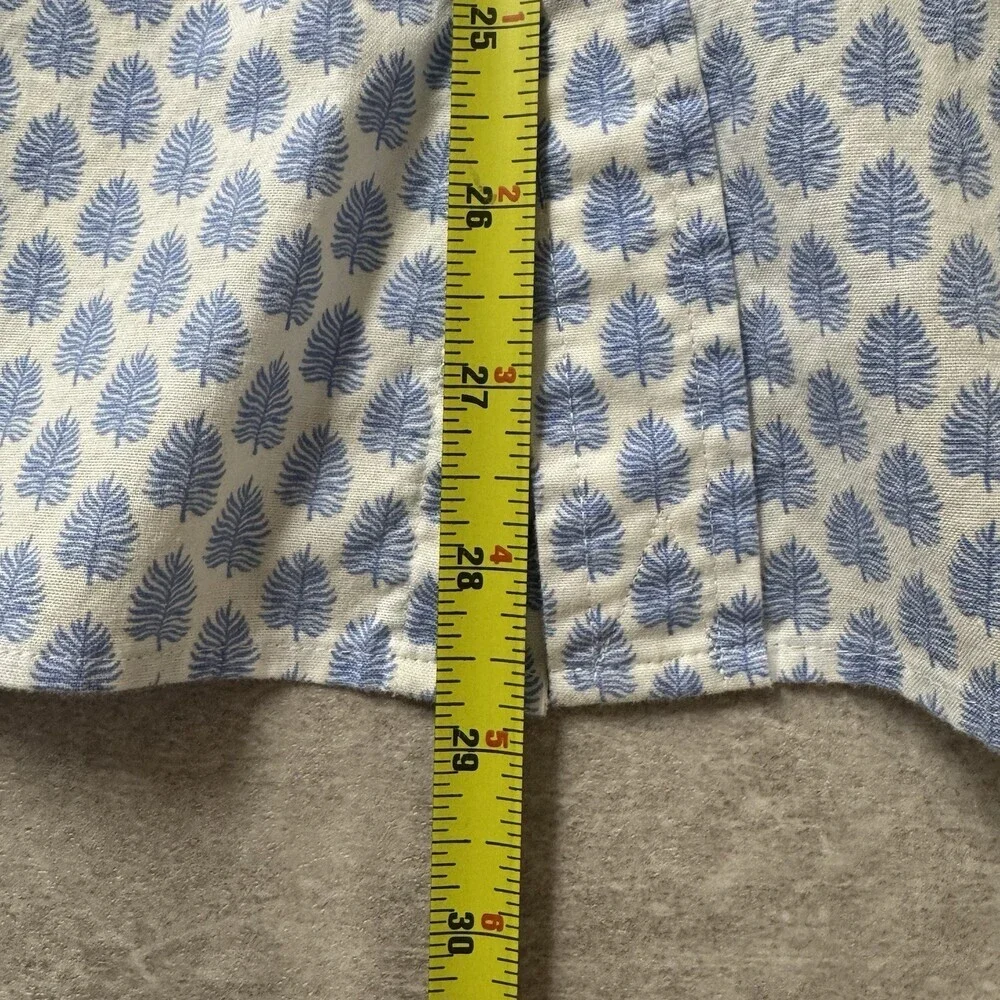 Vineyard Vines Stretch Poplin Button Down Shirt Blue White Leaf Tile Pattern L